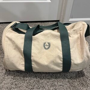 PINK by VS Beige Canvas Duffel Bag with sage olive Green Straps